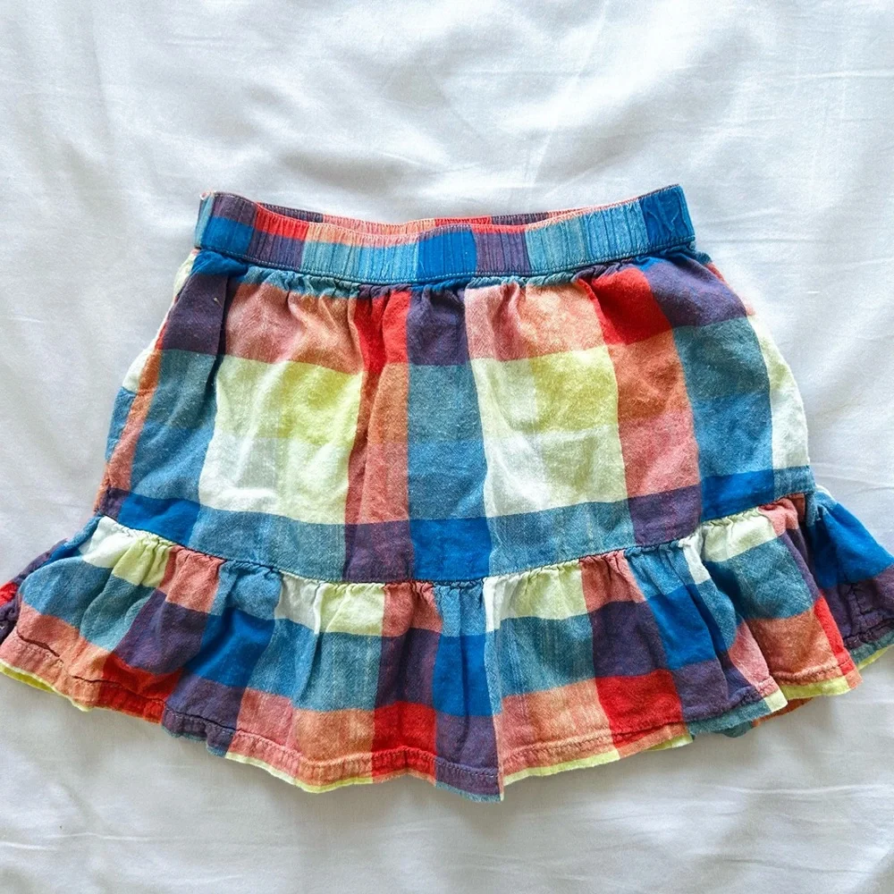 Old Navy Toddler Colorful Plaid Ruffle Hem Gingham Smocked Skirt- Girls 3 / 3T